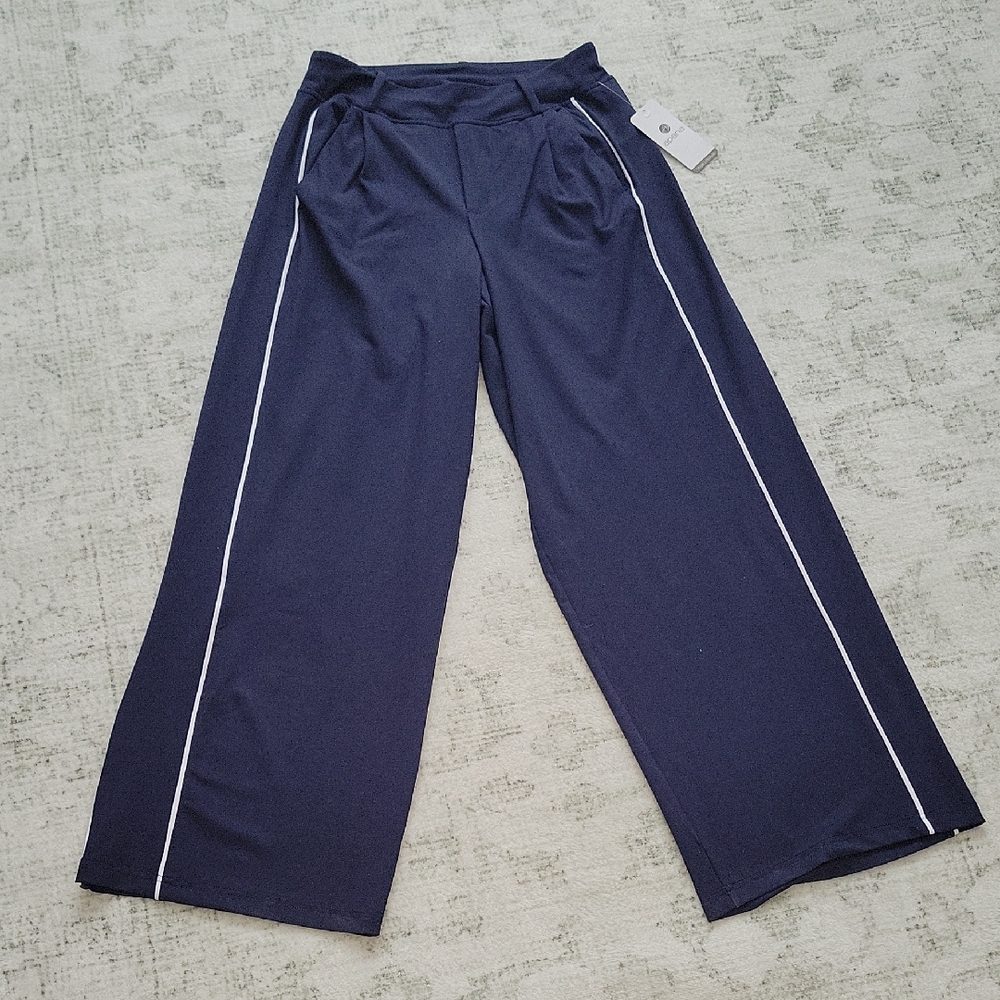 Apana Navy Wide-Leg Pants with White Accents